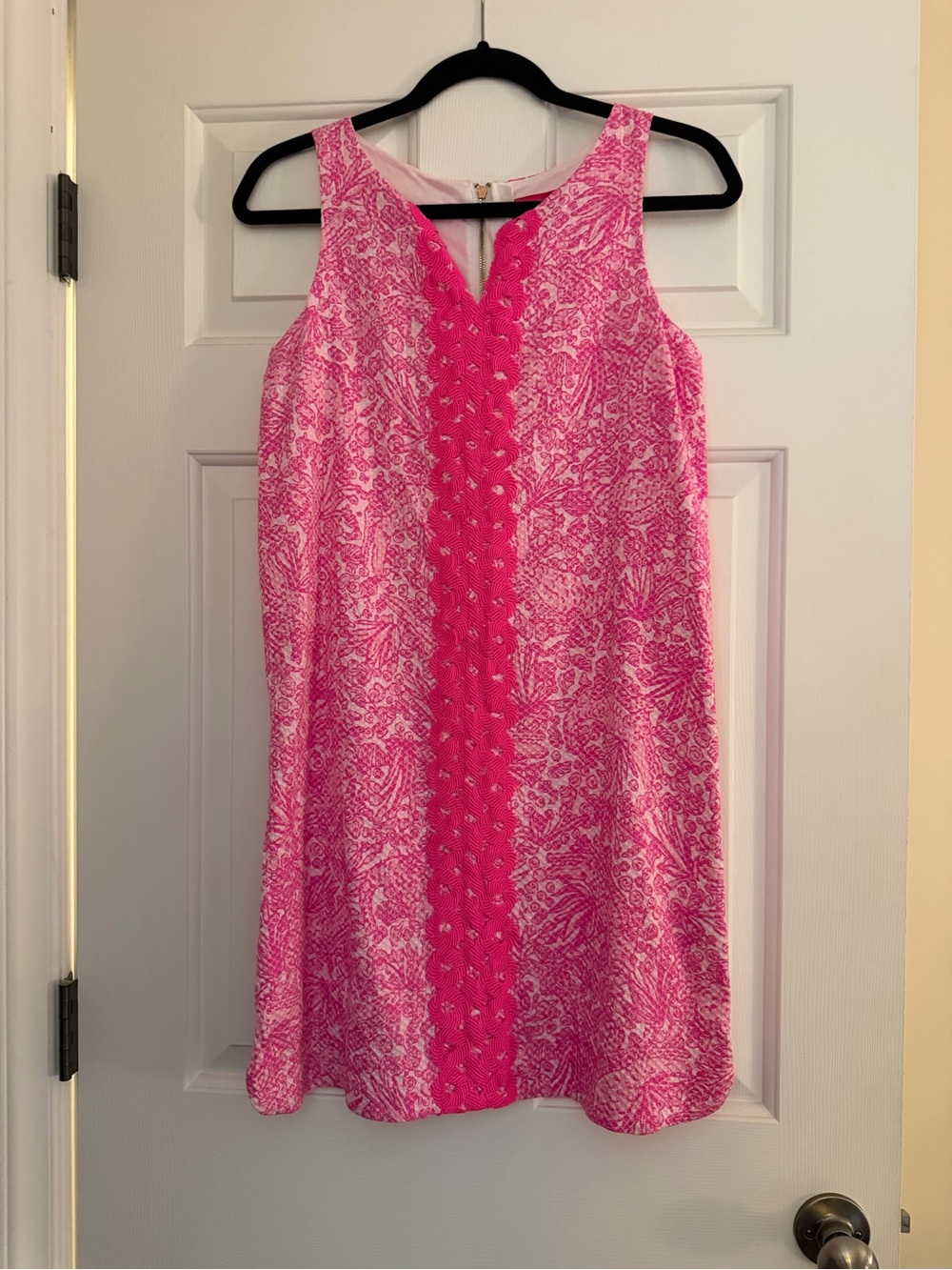 Lilly Pulitzer Hot Pink & White Sleeveless Shift Dress with Center Lace Trim